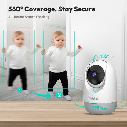 Botslab Indoor Smart Pan Tilt Camera C212 - 2K WiFi Indoor Home Security Dome Camera with Human and Motion Detection, Night Vision Baby Monitor, Compatible with Google & Alexa | Product of USA