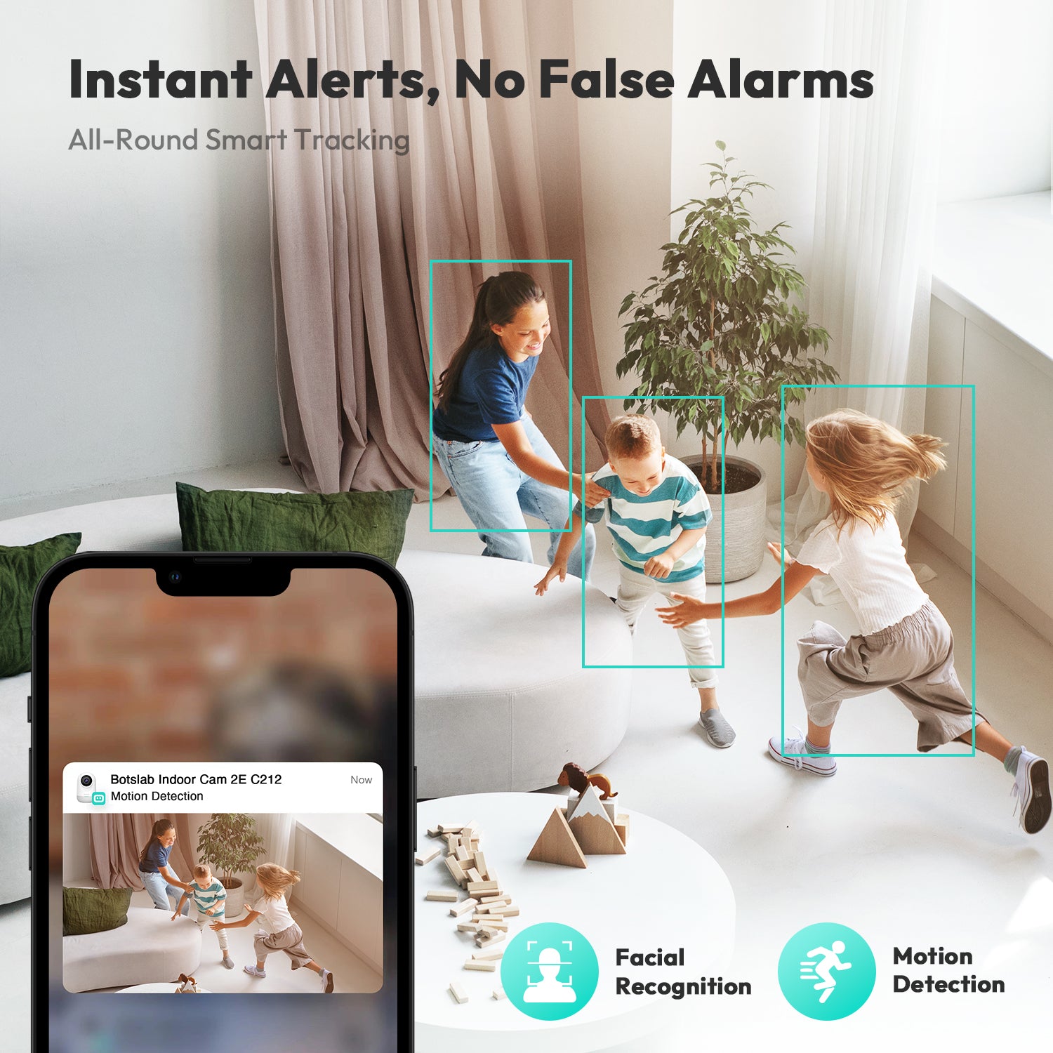 Botslab Indoor Smart Pan Tilt Camera C212 - 2K WiFi Indoor Home Security Dome Camera with Human and Motion Detection, Night Vision Baby Monitor, Compatible with Google & Alexa | Product of USA