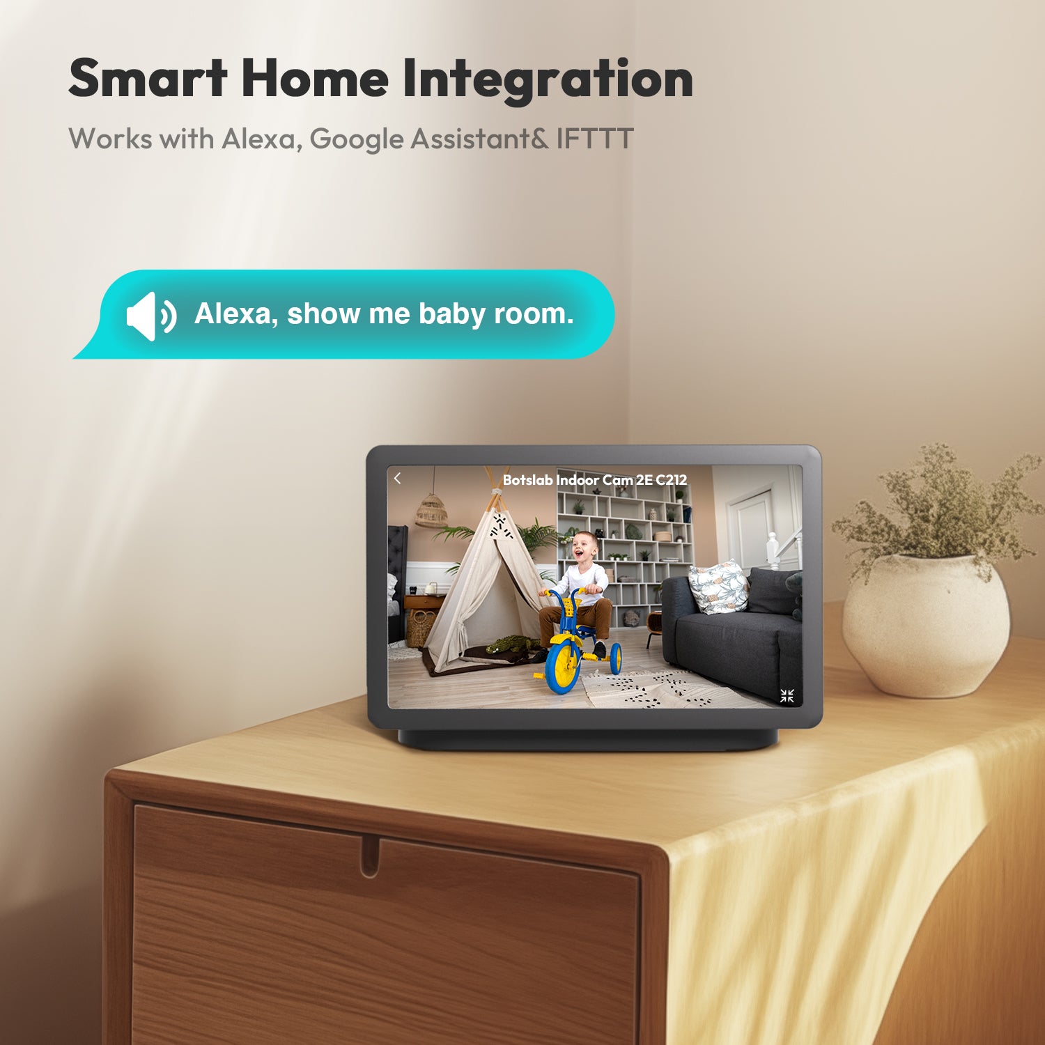 Botslab Indoor Smart Pan Tilt Camera C212 - 2K WiFi Indoor Home Security Dome Camera with Human and Motion Detection, Night Vision Baby Monitor, Compatible with Google & Alexa | Product of USA